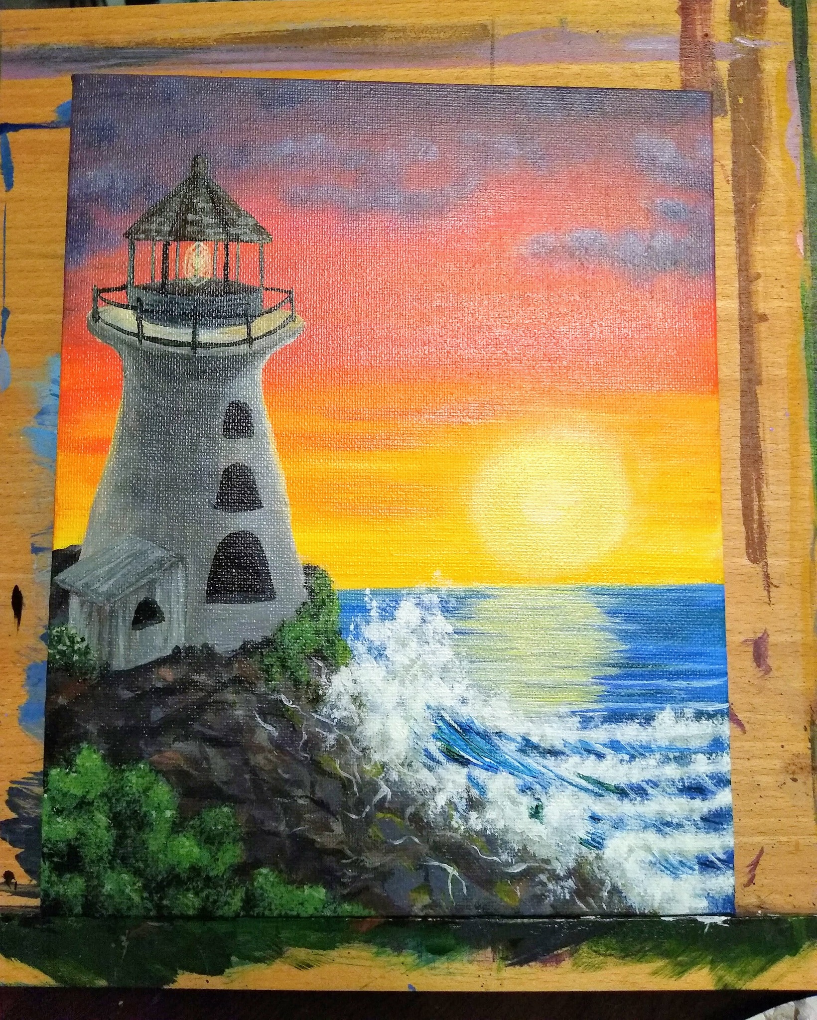 Acrylic painting of an imagined place with comforting color and atmosphere