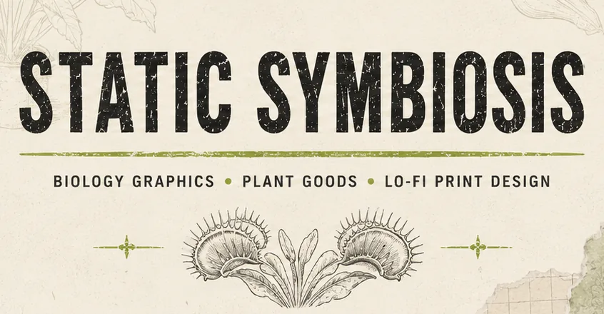 Static Symbiosis artwork featuring strange nature and curious goods